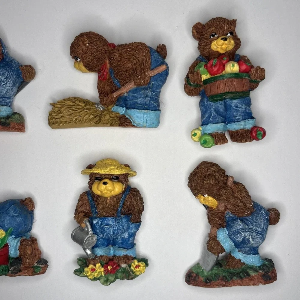 6 Vintage Resin Gardening Bear Magnets